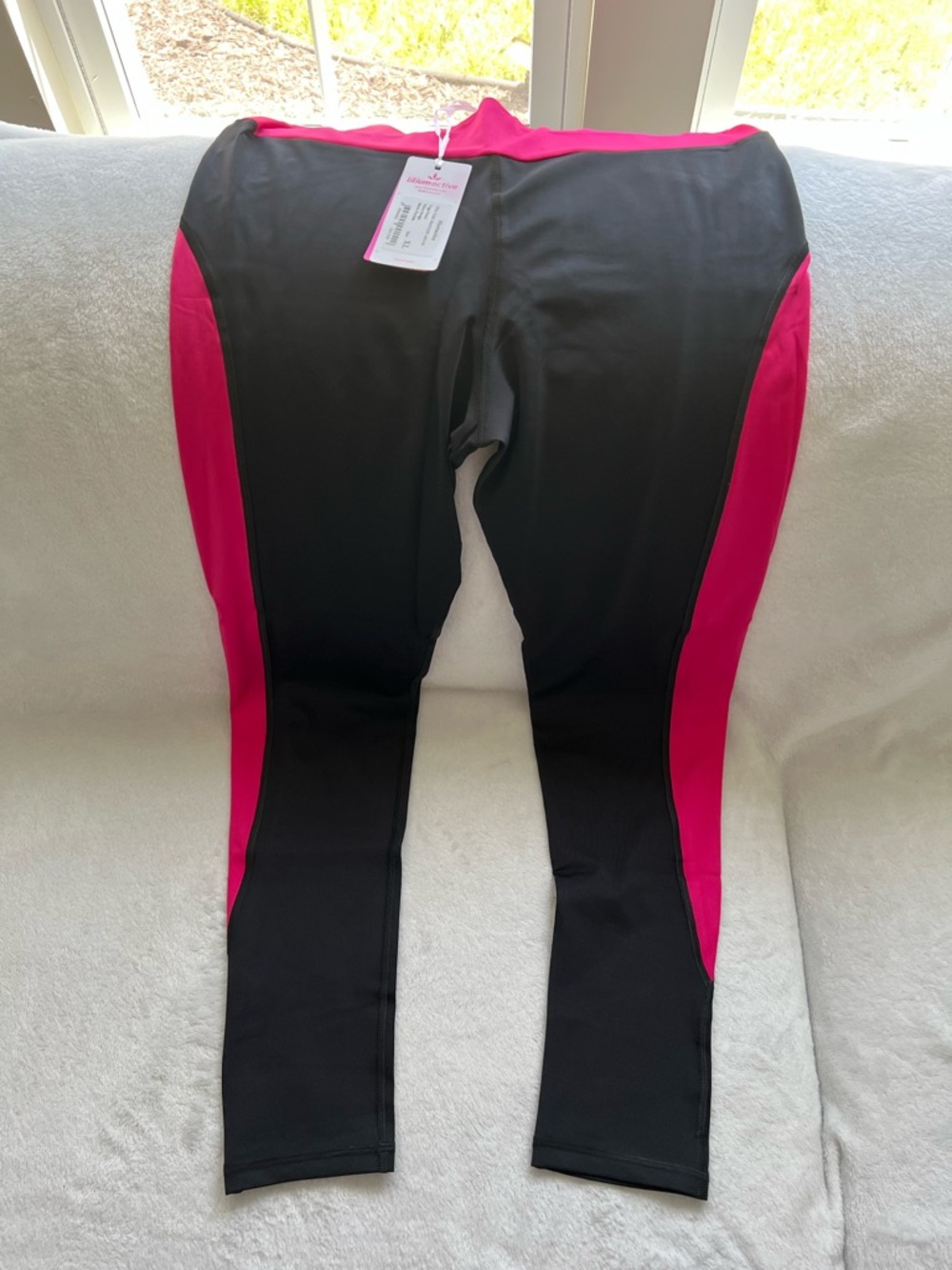 Black Leggings with Hot Pink Side Mesh Panels